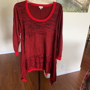 Avenue Red and Black Striped tunic top, with longer sides